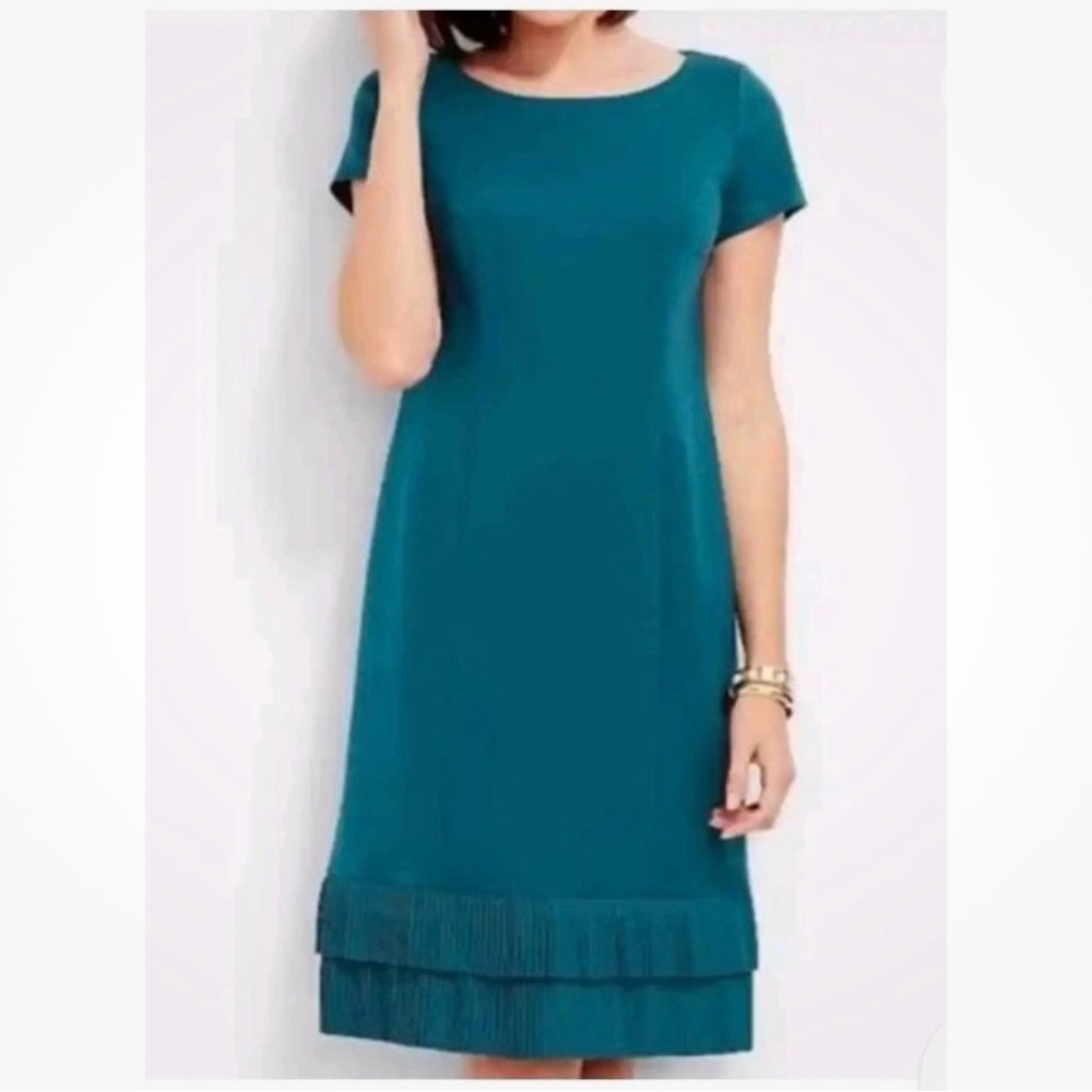 NEW Talbots Dress Women Size 4 Ponte Knit Pleated Hem Teal MSRP $129